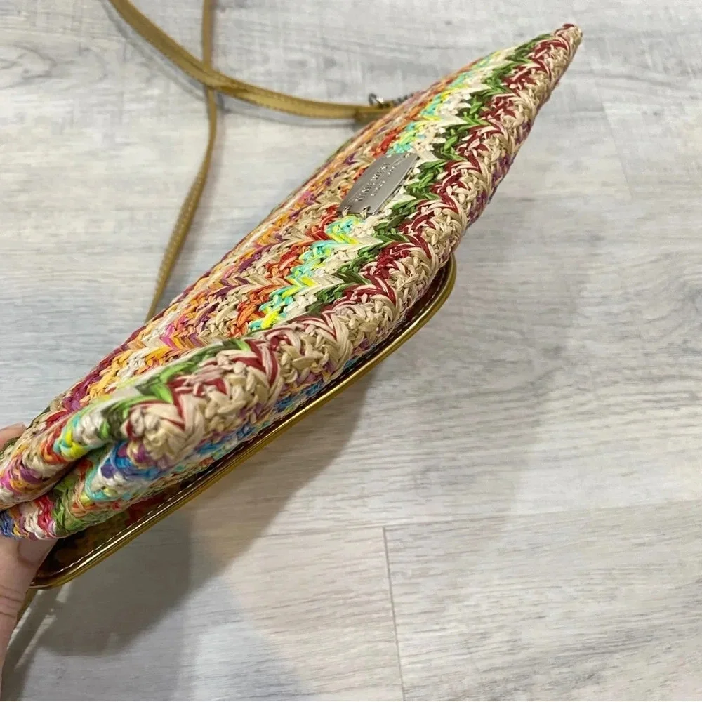 Nine West NWOT Tropical Beach Straw Crossover Purse with Long Strap Crab Buckle